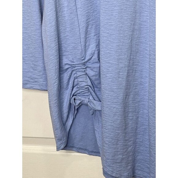 Clara Sun Woo Dusty Blue Cinch Side Tunic Blouse Cotton Blend Size Medium - Picture 4 of 7